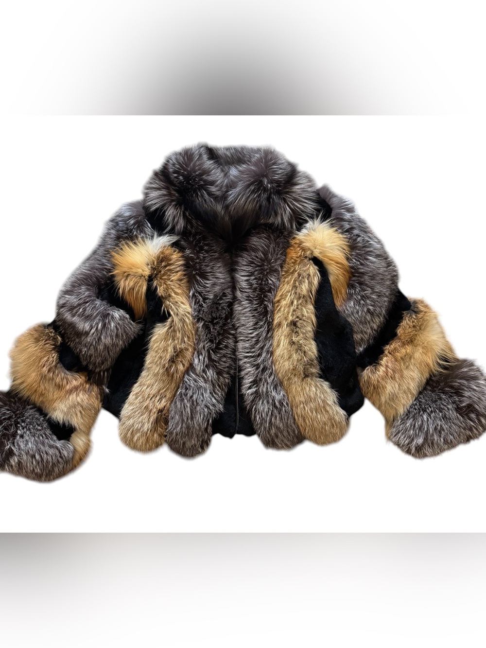 Luxury Golden silver black fox Multi-Color Fur fox Jacket  Women's Fashion Coat - Picture 8 of 17